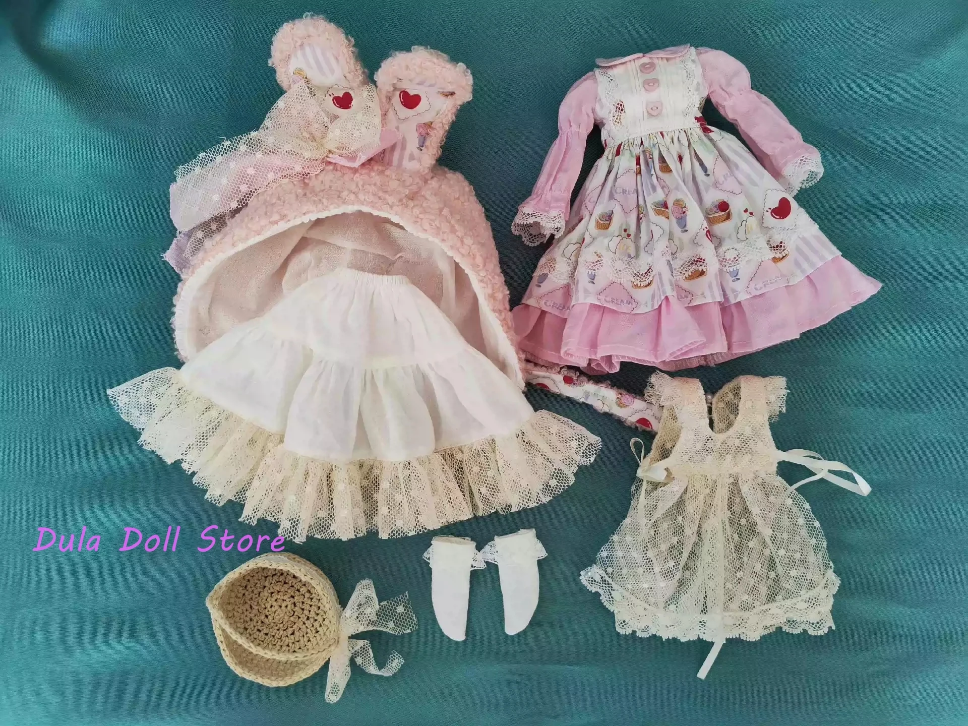 두라 인형 옷 드레스 핑크 토끼 피크닉 세트 블라이스 ob24 ob22 아존 리카 ICY 제리B 1/6 BJD 인형 액세서리