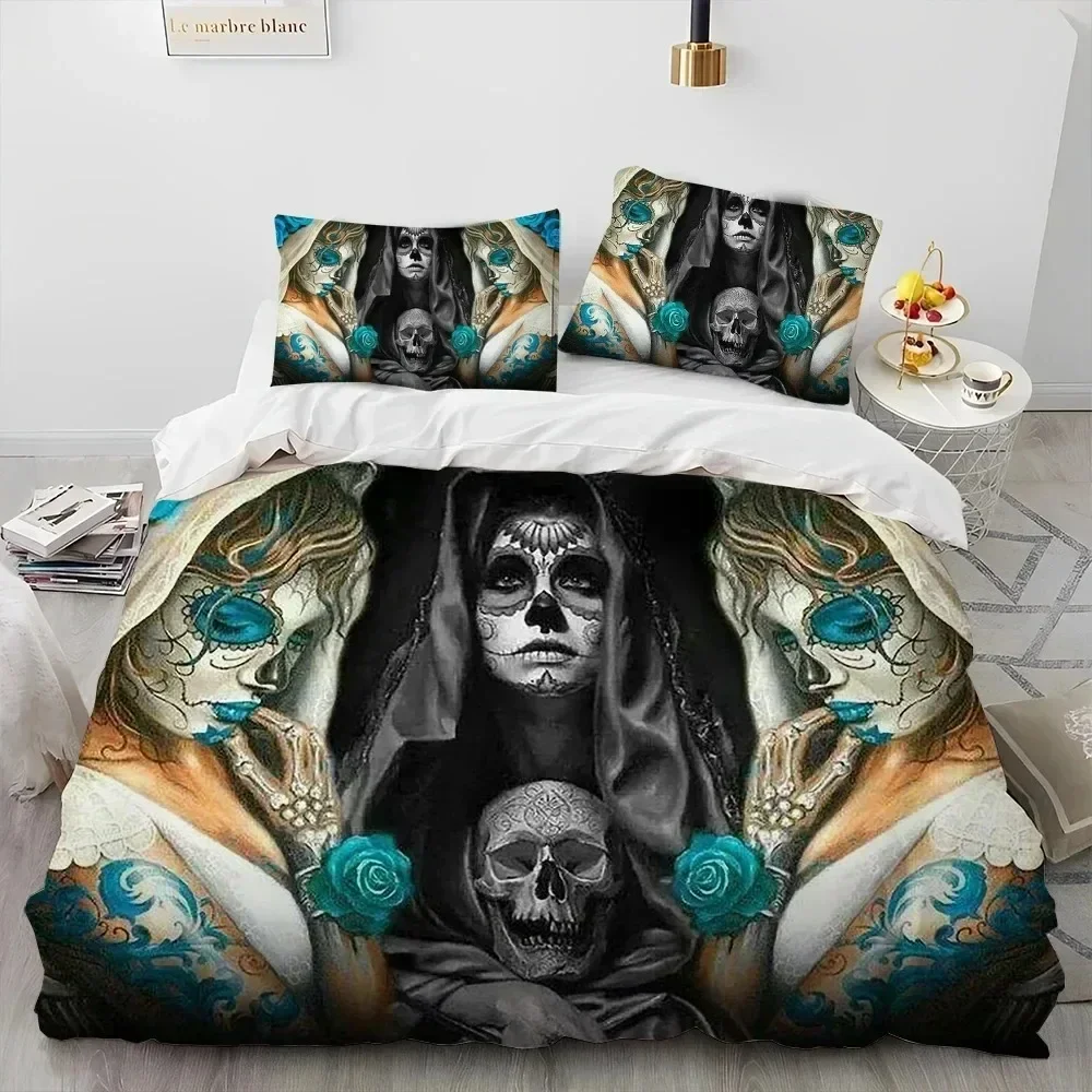 3D Horror Gothic Female Skull Dead Girl 3D Duvet Cover Bedding Set Comforter Linen Pillowcases Home Decor Single Twin King Queen
