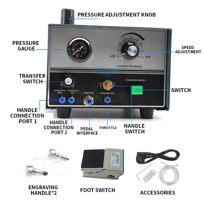 High Quality Graver Helper Pneumatic Engraving Machine with Two Handpieces Jewelry Tools & Equipment 110V/220V