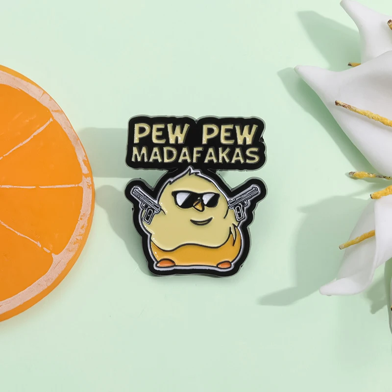 PEW PEW MADAFAKAS Animal Enamel Pins Cute Duck With Gun Brooches Lapel Badge Backpack Accessories Gift for Friends Wholesale