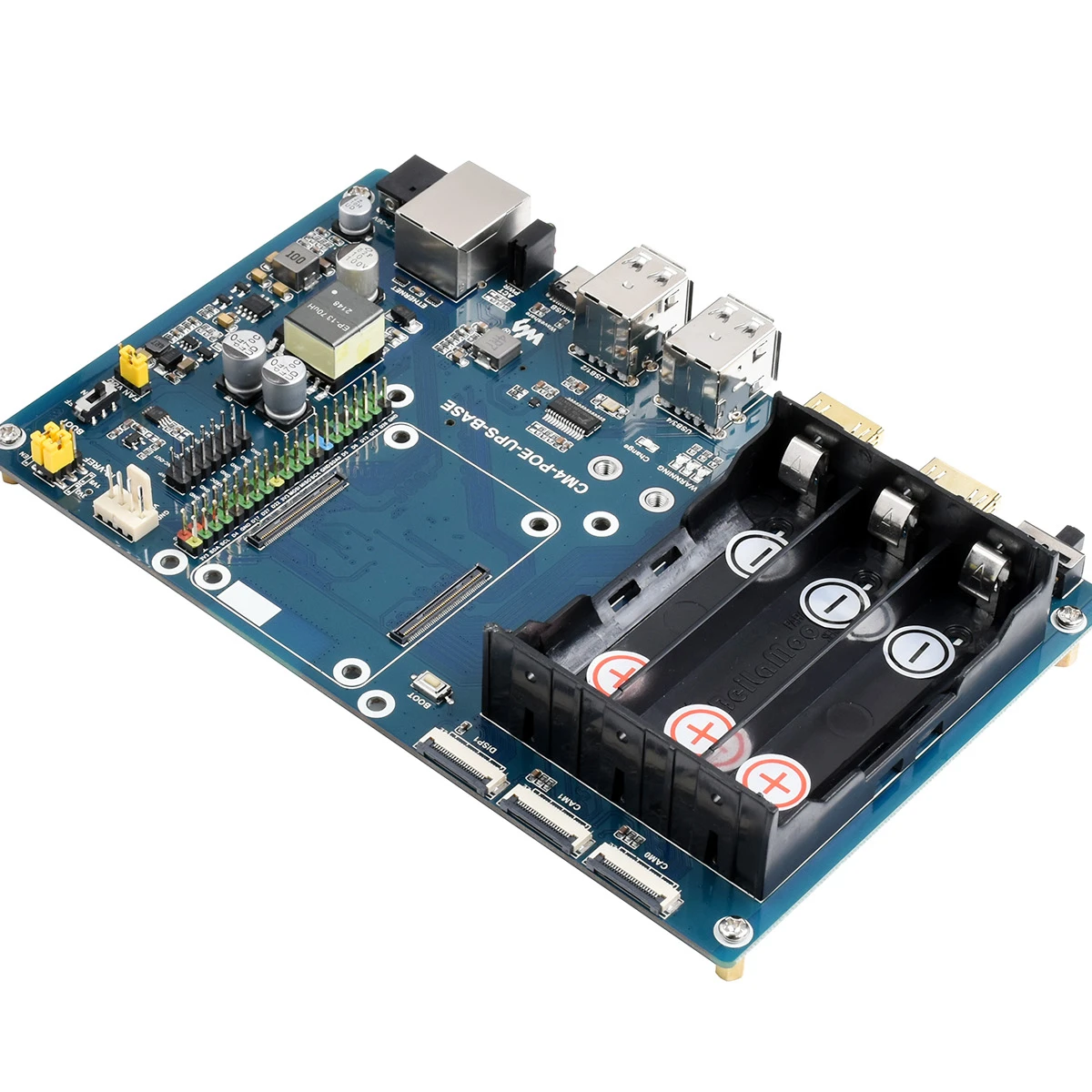 PoE UPS Base Board Designed for Raspberry Pi Compute Module 4, Gigabit Ethernet, Dual HDMI, Quad USB2.0