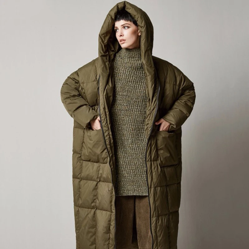 Winter Long Oversized Hooded Down Jacket Women White Duck Down Cold Proof Outwears Female Warm Thick Knee Length Parker Jacket