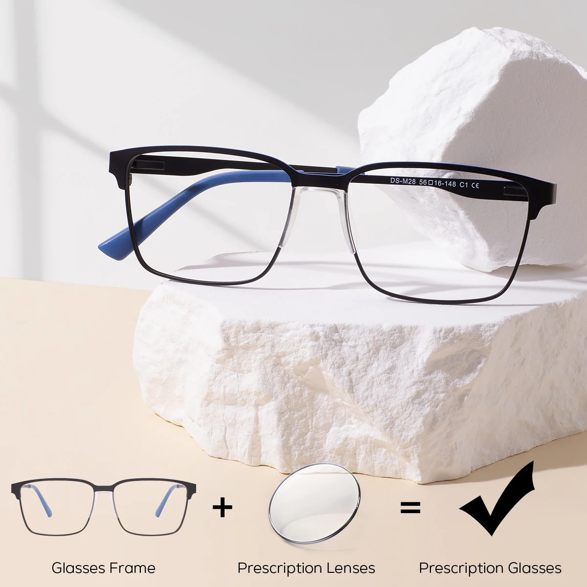 

Men's Square Metal Prescription Glasses Classic Fashion Rectangle Myopia Progressive Eyeglasses Driving Reading Optical Eyewear
