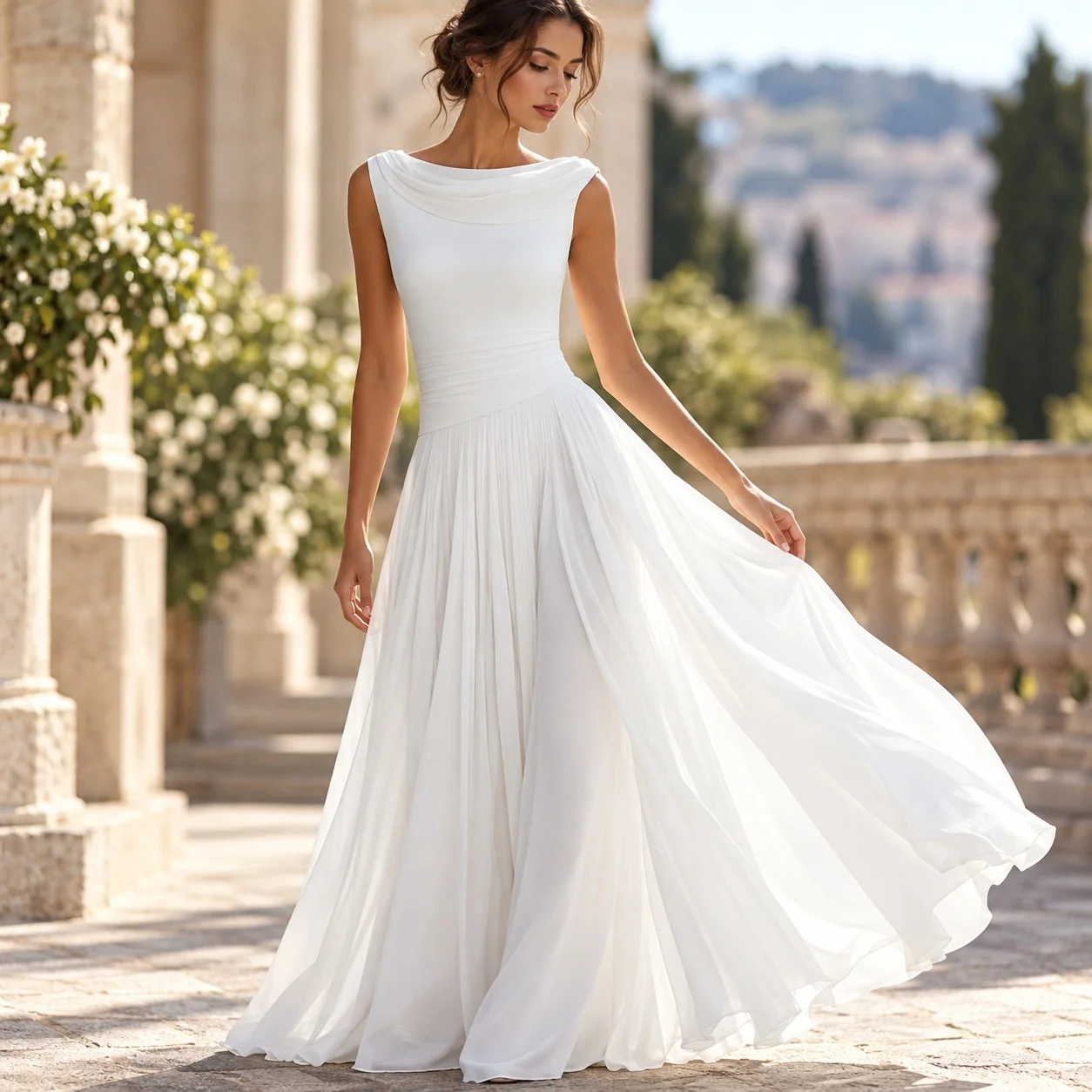 Pleated a Line Dress Japanese Korean Casual with Slim Fit Midi Length No Button Closure Sleeveless Spring Women Casual Dresses