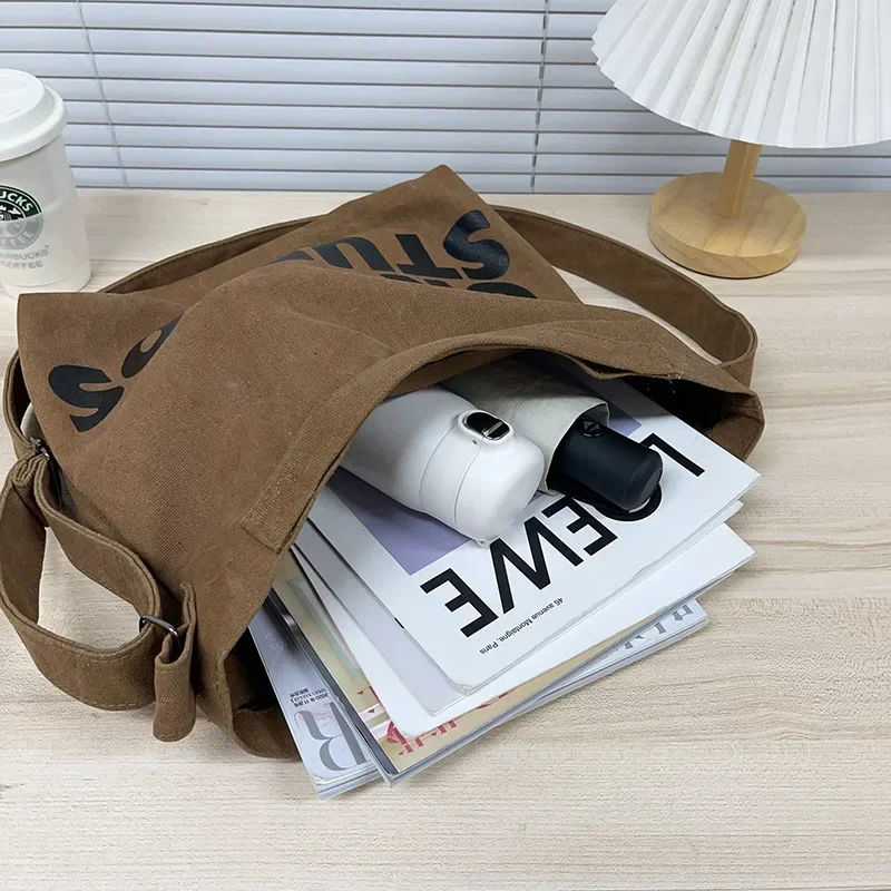 New Thickened Washed Canvas Bag, Korean Women Handbag Shoulder Bag, Large Capacity Women\'s Shopping Bags, Student School Bags