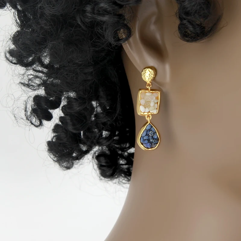 IVOG Elegant Drop Earrings For Women Two-Tone Natural Stone  Design Fashion Jewelry official-website
