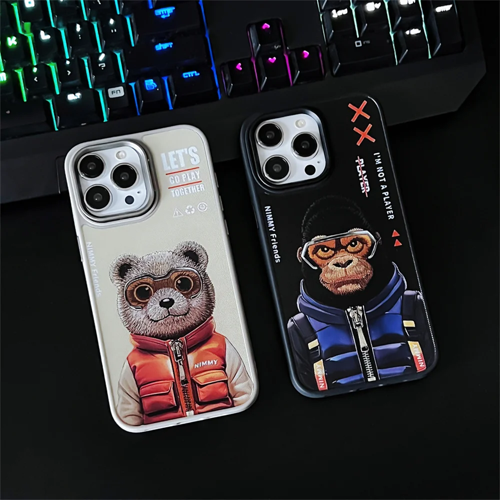 INS Cute 3D Cartoon Bear Orangutan Silicone Soft Case For IPhone 15 14 Pro 13 12 Pro Max Fashion Skin Feel Protective Back Cover