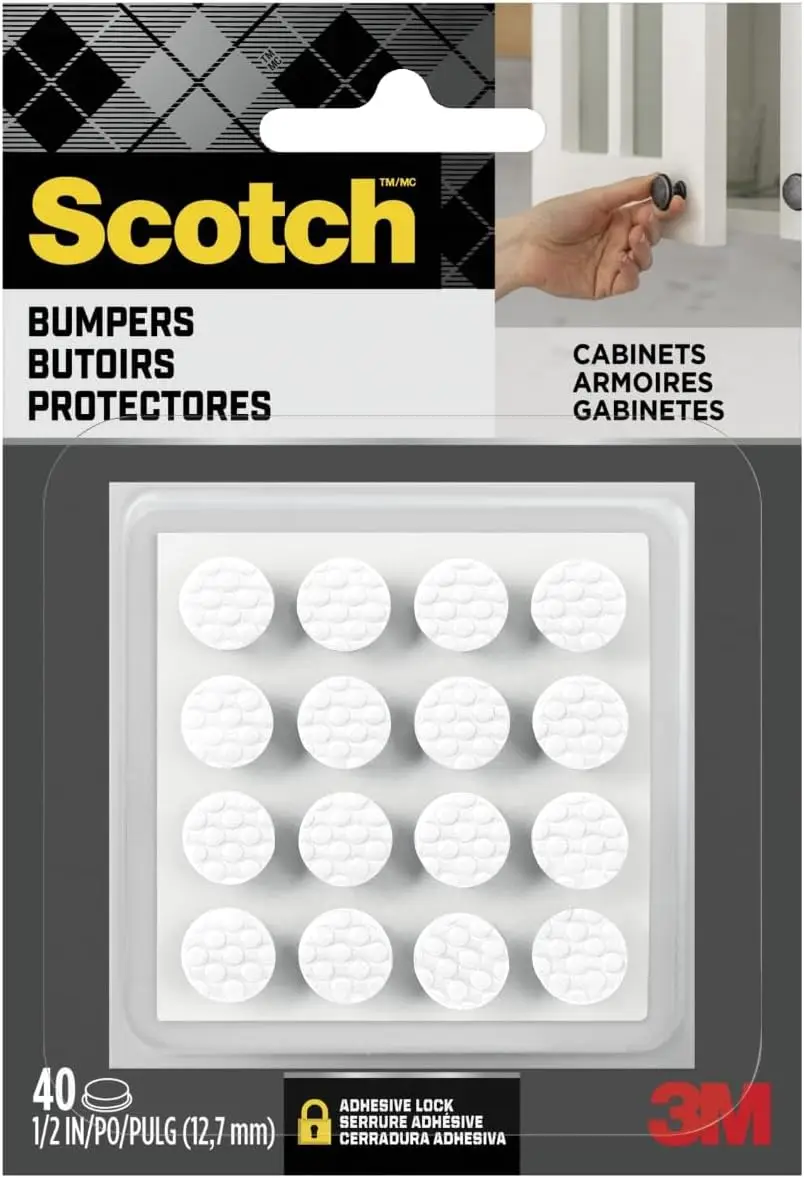 

White Adhesive Bumper Pads 40 PCS, Self-Stick Rubber Pads 3/8" Round for Cabinet Doors, Sound Dampening, Protect Drawers