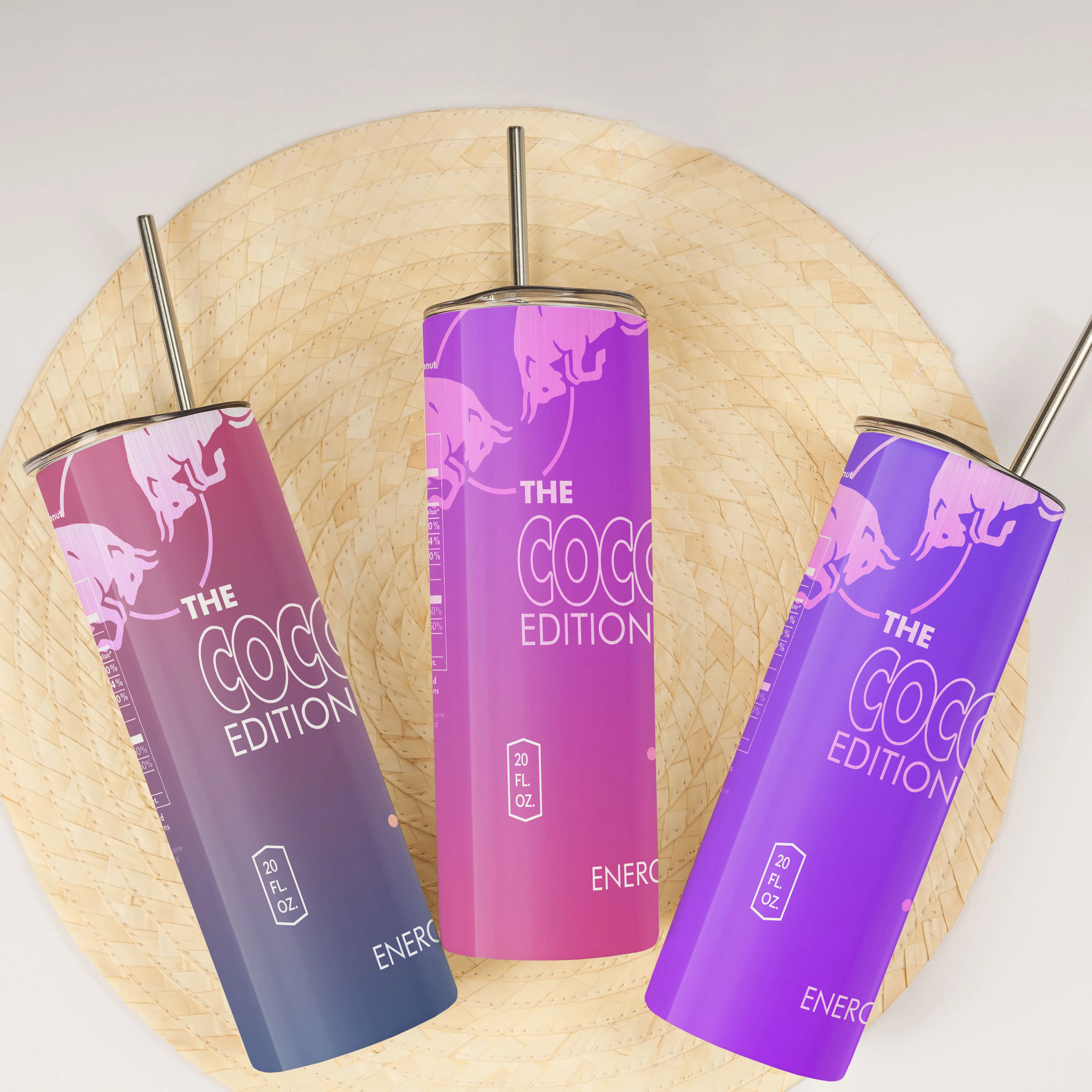 Bebida energética de 20 onzas con 1 pieza de vitaminas de cafeína más taurina y B, 20 onzas, con pajita y tapa