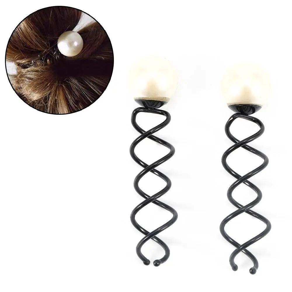 4pcs Girls Big Pearl Hair Pins Clips Twist Spiral Spin Screw Bobby Hair Barrette Hair Accessories Styling Tools