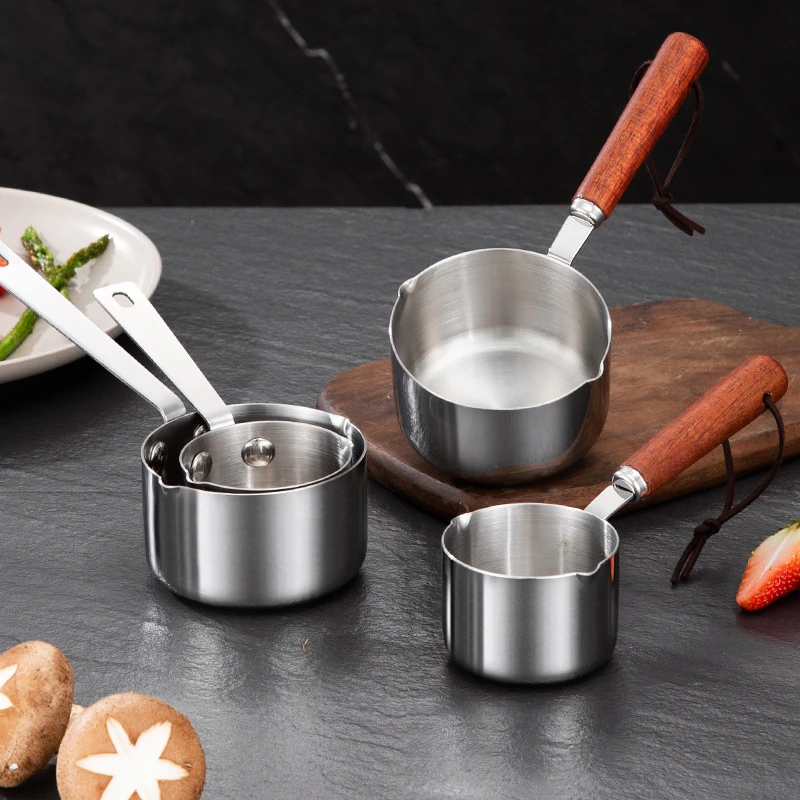 

Kitchen Oil Pot with Wooden Handle Stainless Steel Boiled Eggs Chocolate Hot Milk Pot Frying Pan Multi-Purpose Cooking Saucepan