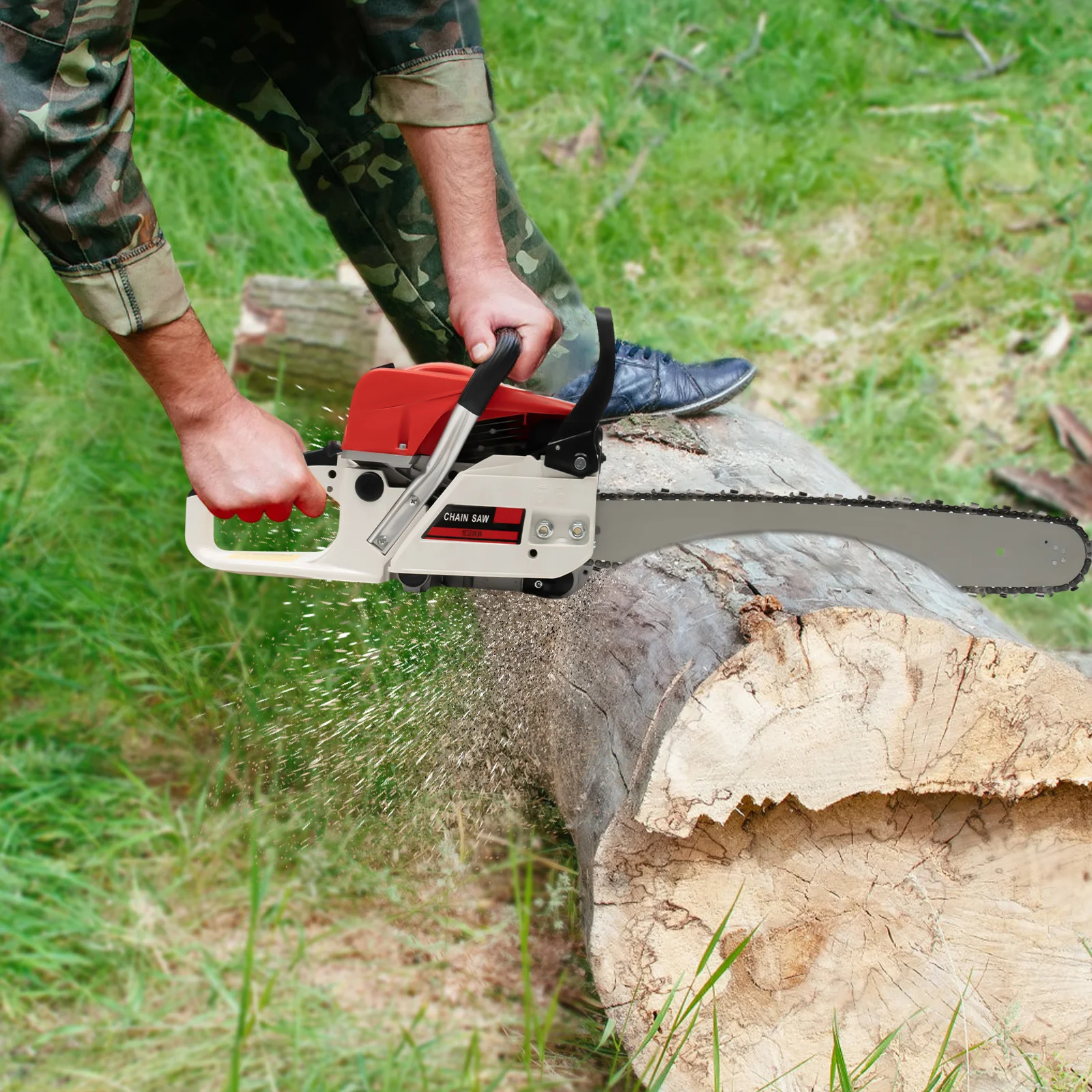 

Powerful 52CC Engine Gas Chainsaw 20 Inch Bar Heavy Duty Cutting Tool with Fuel Bottle Tool Bag for Forestry Garden Woodworking