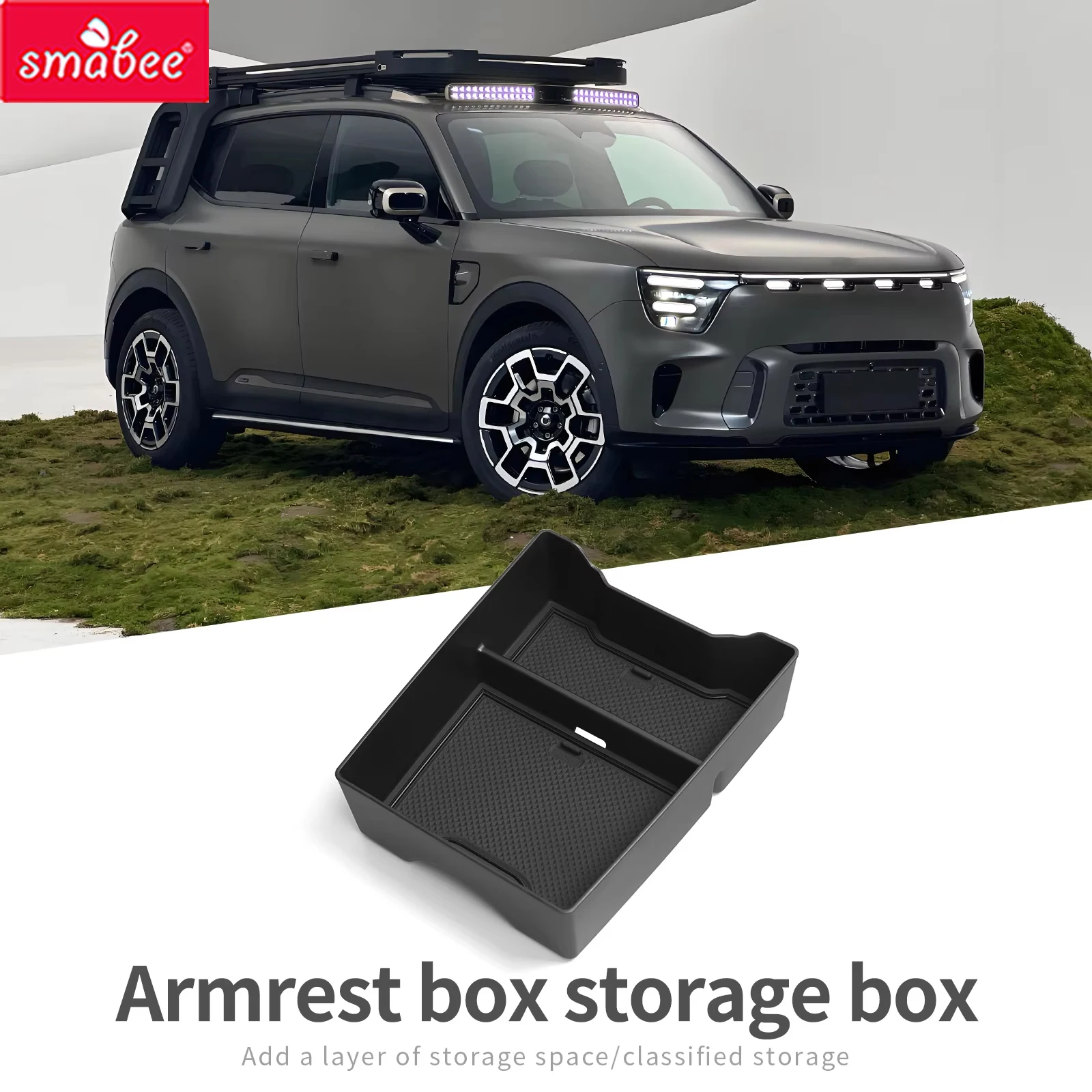 Smabee für Smart # 5 Smart5 2024-2026 Auto-Mittelkonsolen-Armlehnen-Organizer-Einsatz Innenzubehör Schwarz