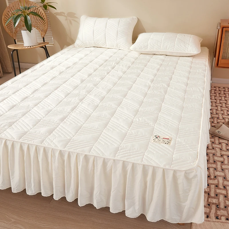 Coprimaterasso in cotone addensato lenzuolo con angoli elastici con gonne coprimaterasso matrimoniale Queen King Size Home Hotel coprimaterasso