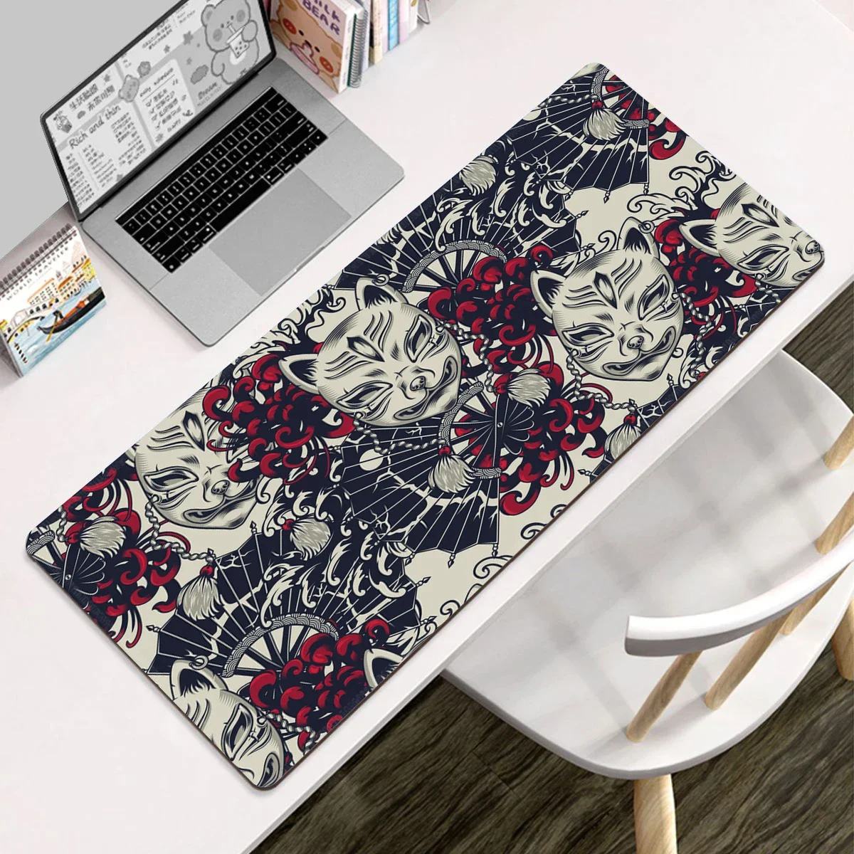 Japanese Kitsune Mask Computer Mouse Pad Xxl Gamer Keyboard Pc Cabinet Games Desk Accessories Mousepad Anime Mat Gaming Mats