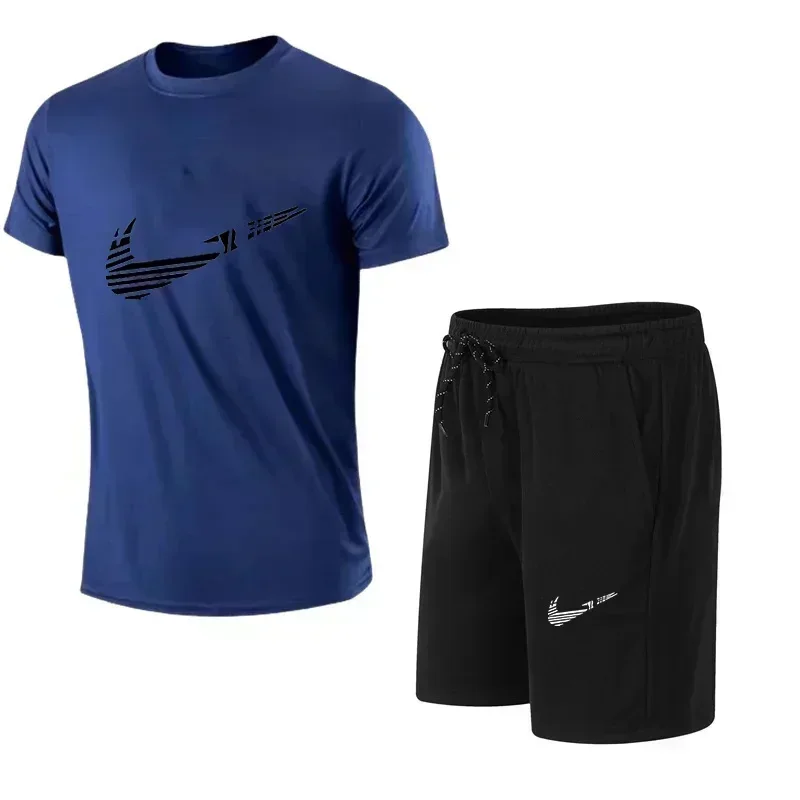 Men\'s short-sleeved Sportswear, T-shirt and Shorts Set, Branded Running and Sportswear, Casual Fashion, 2024