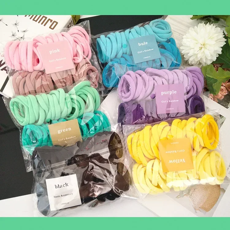 50 pz colorato Ealstic corda per capelli coda di cavallo tenere Scrunchie elastico per le donne fasce per capelli in Nylon di base elastico senza