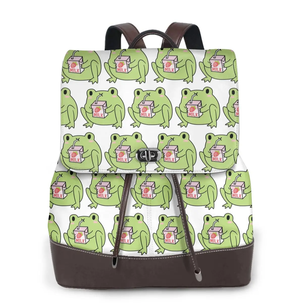 Cute Strawberry Milk Frog Bookbag School Student Bags Hiking Travel Daypack for Women Fashion Derma Backpack