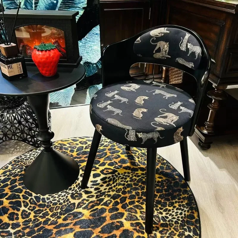 Vintage Dining Table Chair for Home, French Style Makeup Seat, Retro Solid Wood Vanity Stool, Swivel Writing Desk Bench