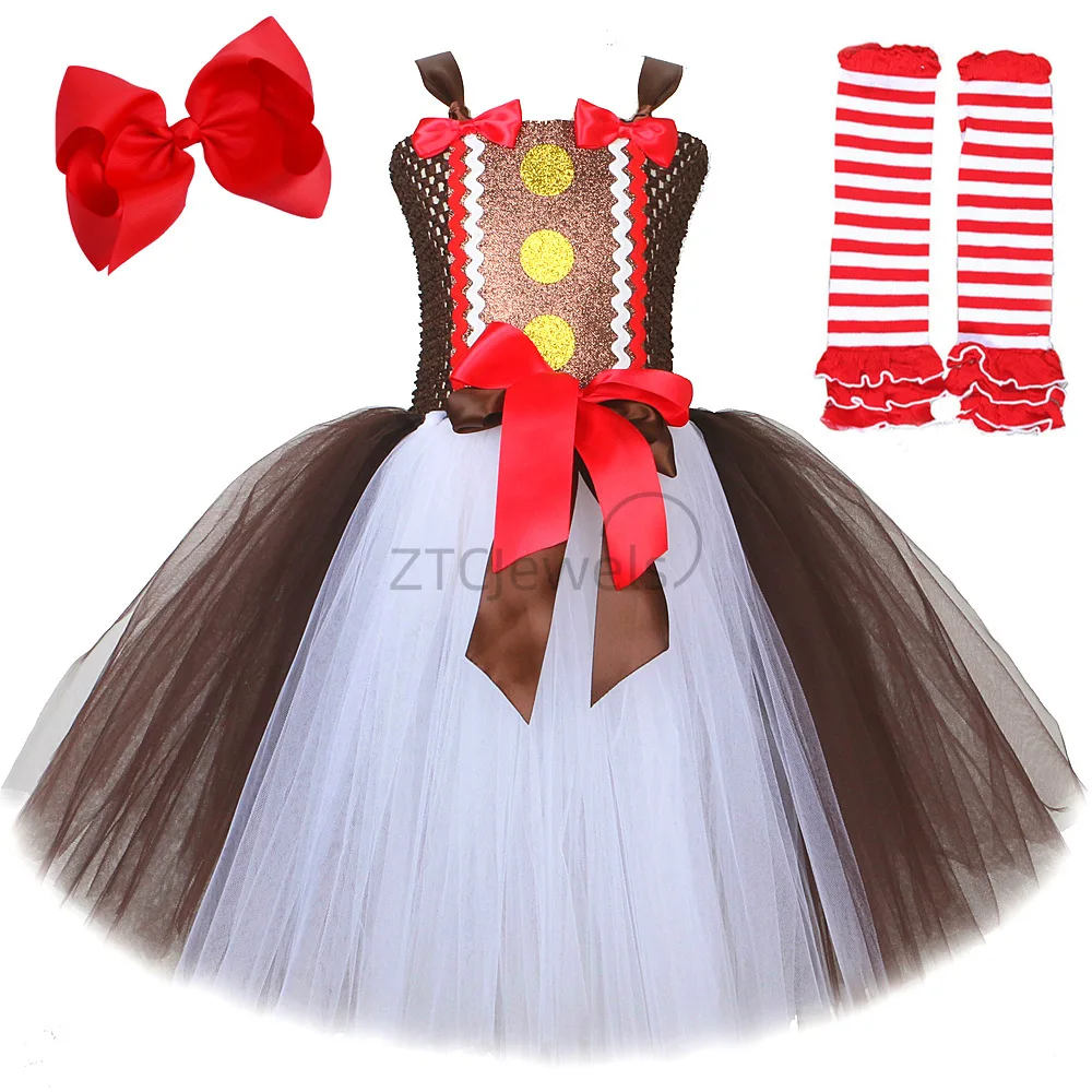 عيد الميلاد الزنجبيل رجل الأطفال شبكة تأثيري فستان القهوة العميقة الكرتون البسكويت منتفخ تنورة الفتيات زي عيد الميلاد #2