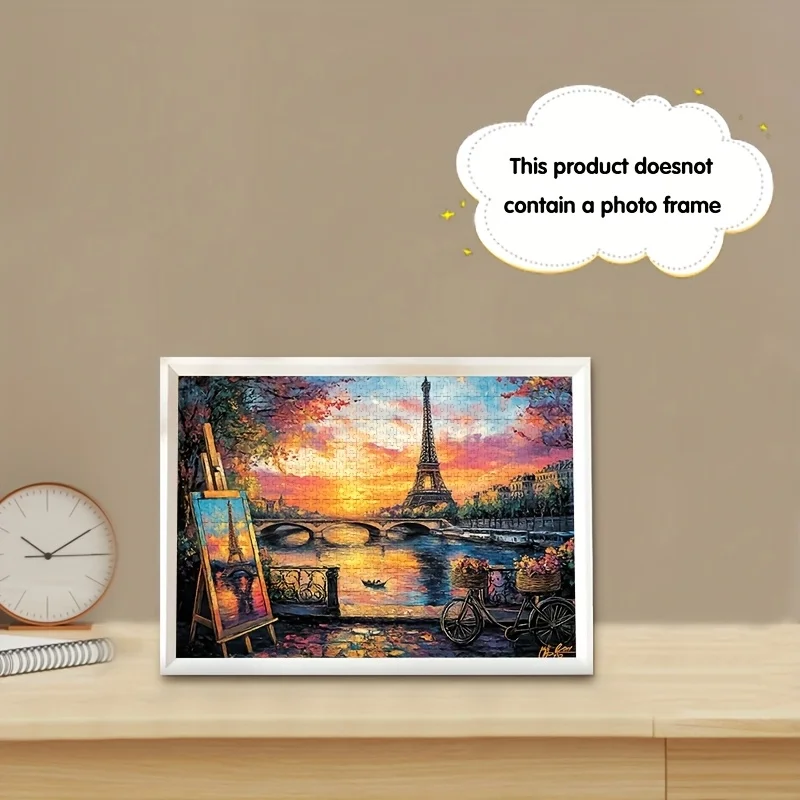 Artystyczny Puzzle z Motywem Paryża, Wieża Eiffla, Zachód Słońca, Scena z Sztalugą, Gra dla Dorosłych, Motyw Miejski, Gra Intelektualna, Dekoracja Domu, Rozrywka