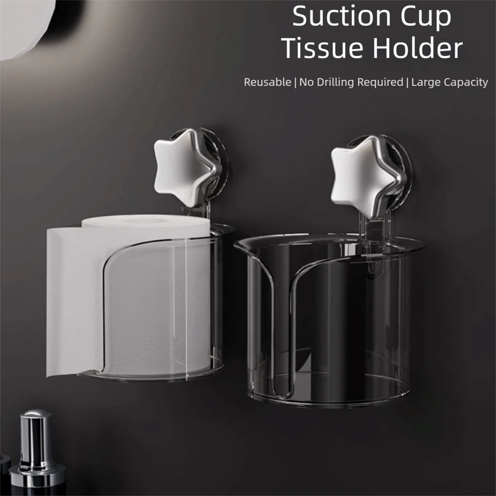 Transparent Suction Cup Tissue Box Large Capacity Star De sign Toilet Paper Holder Space Saving Easy Installation