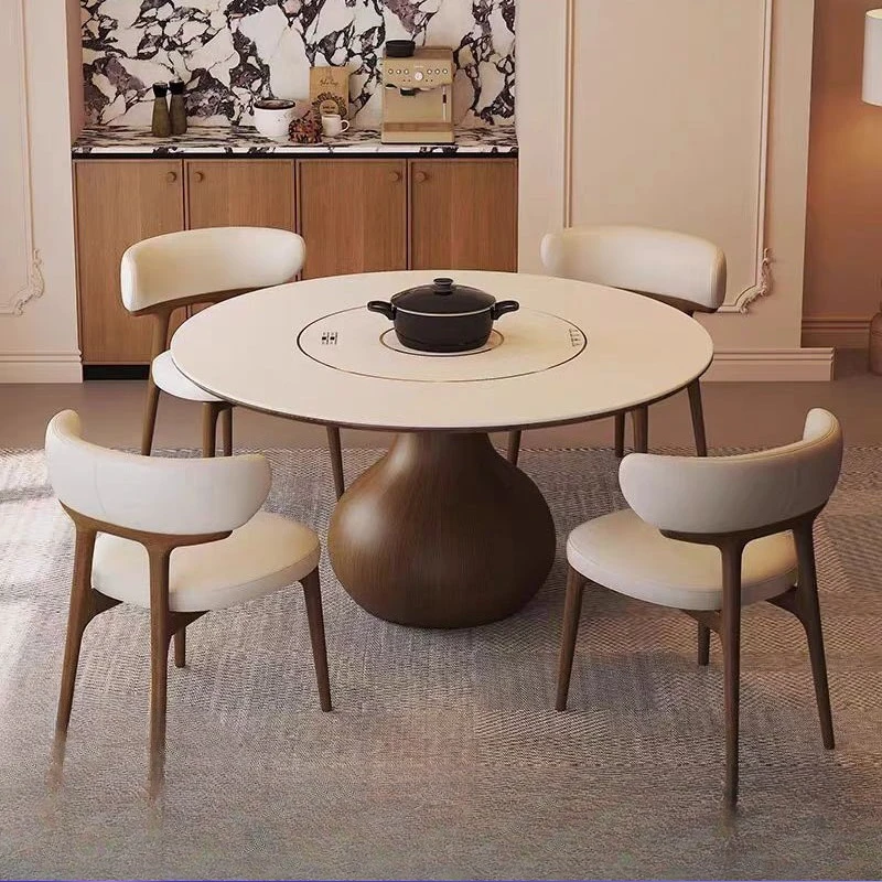 Solid wood rock slab dining table square and circle can be switched at will, small apartment artifact embedded turntable