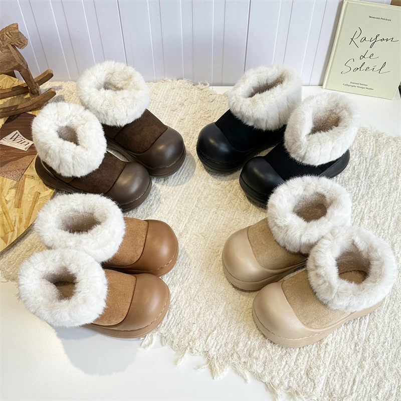 

2025 модные зимние теплые тапочки с мягкой подкладкой, непромокаемые зимние сапоги, уличные удобные хлопковые сапоги на полном каблуке, обувь для девочек