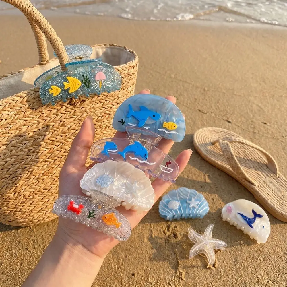 

Hairpin Ocean Style Fish Hair Claw Starfish Cartoon Fish Shape Grab Clip Large Korean Style Marine Animals Hair Clip Headwear