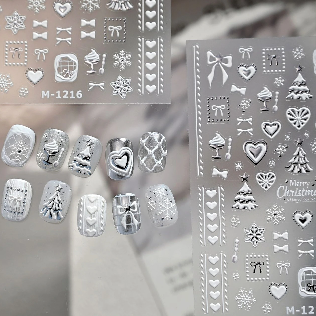 

Snowflakes Love Heart Bowknot Christmas Tree Snowman Dog Star Apple Cherry Cat Santa Claus Crystal Ball Nail Art Stickers Decals