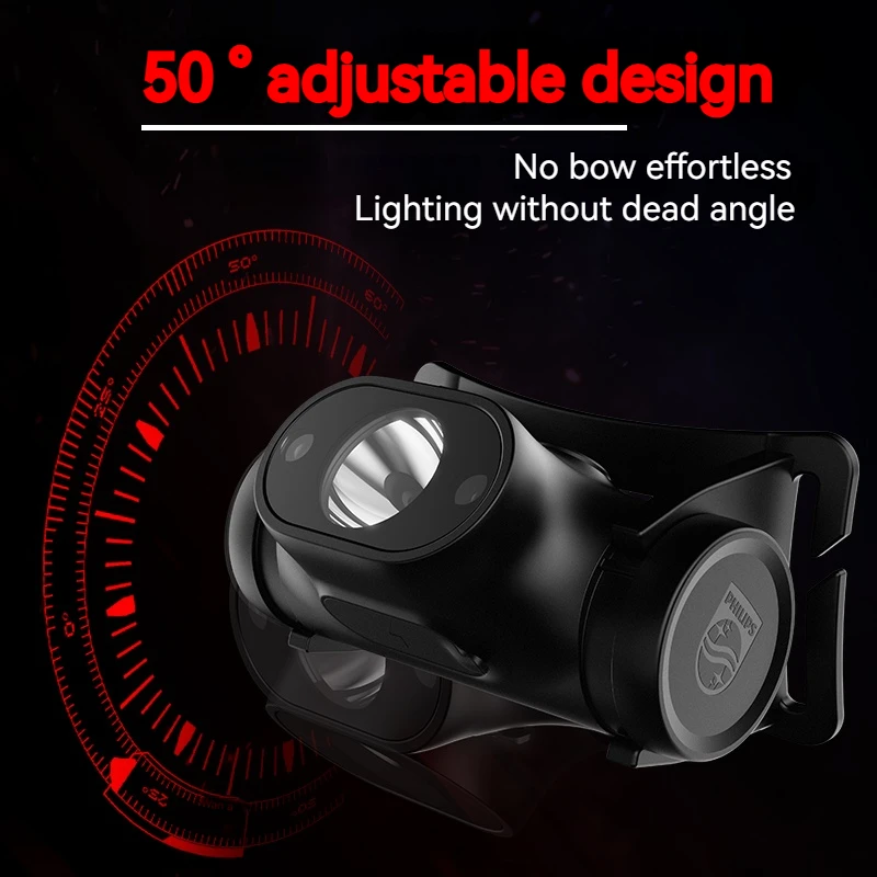 PHILIPS LED Headlamp Sensor Head Flashlight Ten Types of Lighting Type-C Rechargeable Headlight Outdoor Camping Fishing Lantern