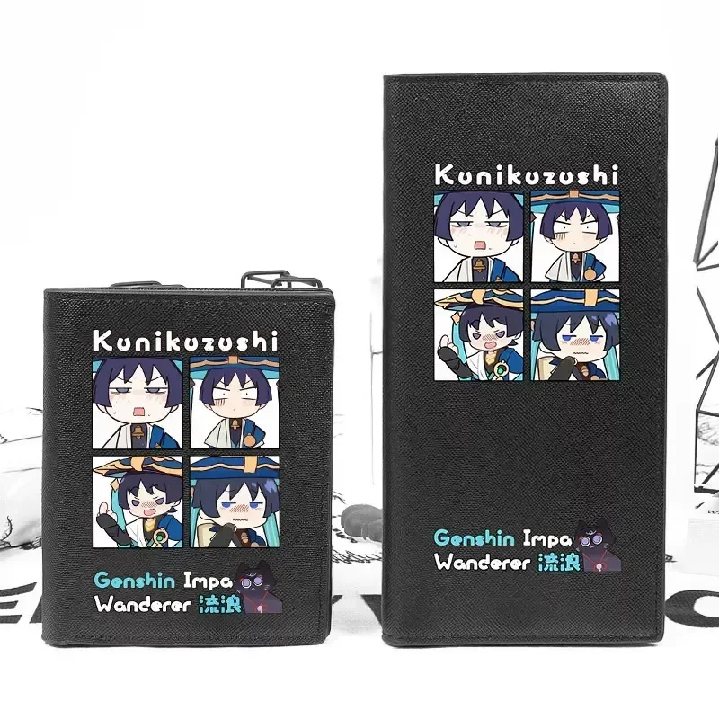 

Anime Genshin Impact Black Coin Purse Scaramouche Cosplay Folding Wallet for Men Women PU Leather Long Short Fashion Wallets