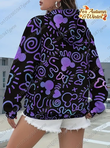Imagen 2 del producto 2025 invierno mujer Mickey Mouse impresión mujer gráfico Sudadera con capucha Sudadera con capucha todo-fósforo Sudadera con capucha mujeres ropa