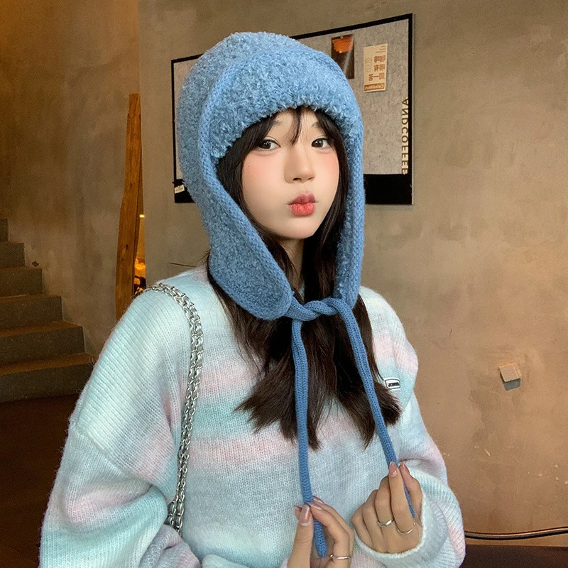 Outono e inverno moda proteção de ouvido quente lei feng chapéu senhoras all-match chapéu de lã de malha