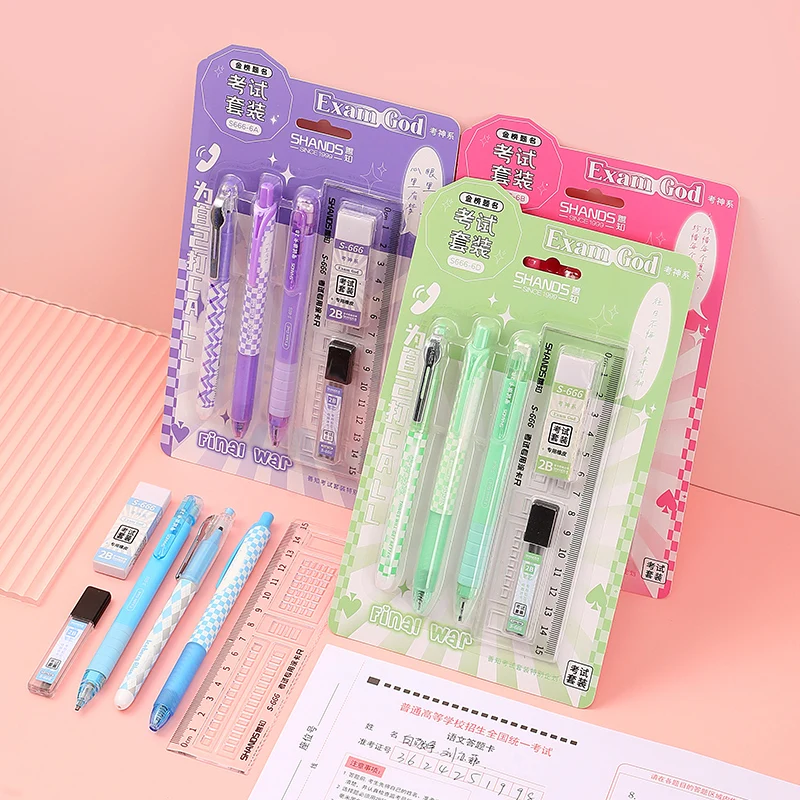 6 قطع لكل منها، مجموعة قرطاسية الامتحانات للطلاب، تتضمن قلم رصاص 2B، ممحاة، مسطرة، أقلام جل، مصممة لللامتحانات، اللوازم المدرسية
