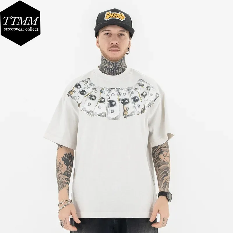 Men's New Product In Spring And Summer 2025 Fashion Pingdi Creative USD 3D Printing Necklace Short Sleeve T-shirt