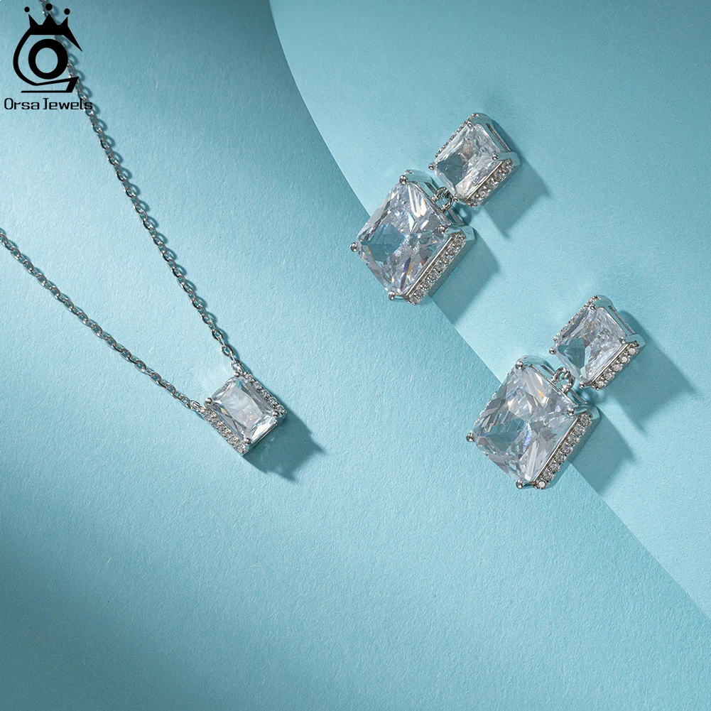 ORSA JEWELS Exquisite 925 Sterling Silver Luxury Emerald Cut AAAA Zirconia Stud Earrings for Women Shiny Wedding Jewelry SE377