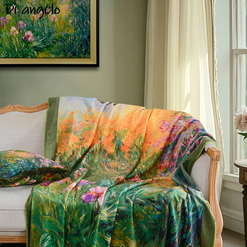 European Luxury Bedspread Oil Painting Serie Printed Throw Blanket, Thickened, Warm Decor, Cushion,Double Queen,Sofa Blanket #SW