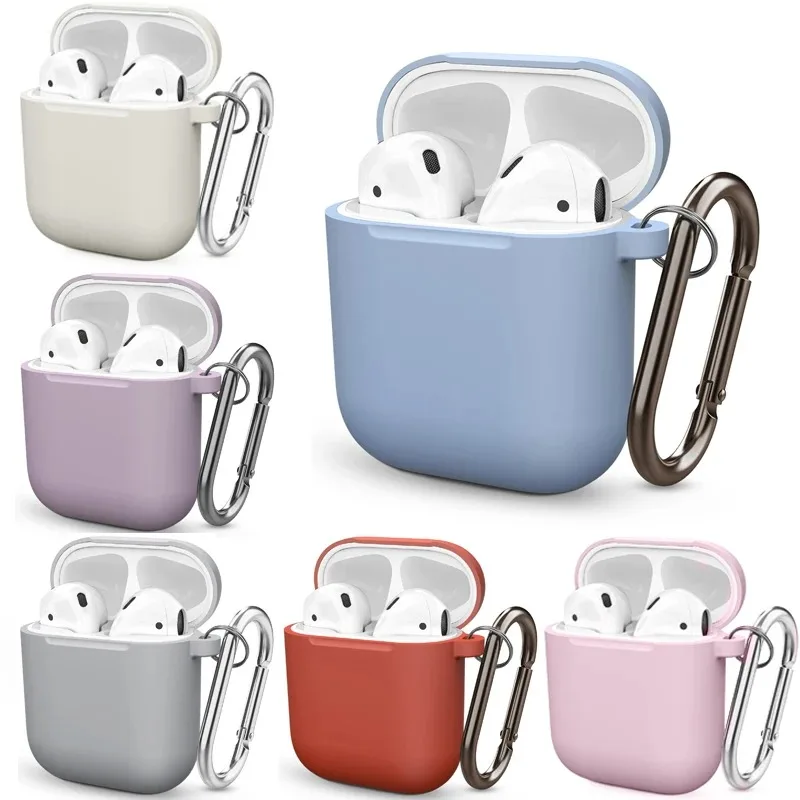 เคสซิลิโคนสําหรับ Airpods 1 2 หูฟังไร้สายหรูหราฝาครอบป้องกันที่อยู่อาศัยป้องกันการหล่นพร้อมตะขออุปกรณ์เสริมหูฟัง