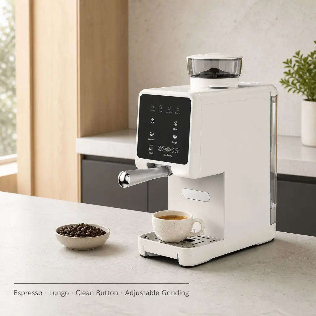 White Built-in Grinder Espresso Machine Semi Automatic Coffee Maker Touch Screen Programmable for Home Hotel