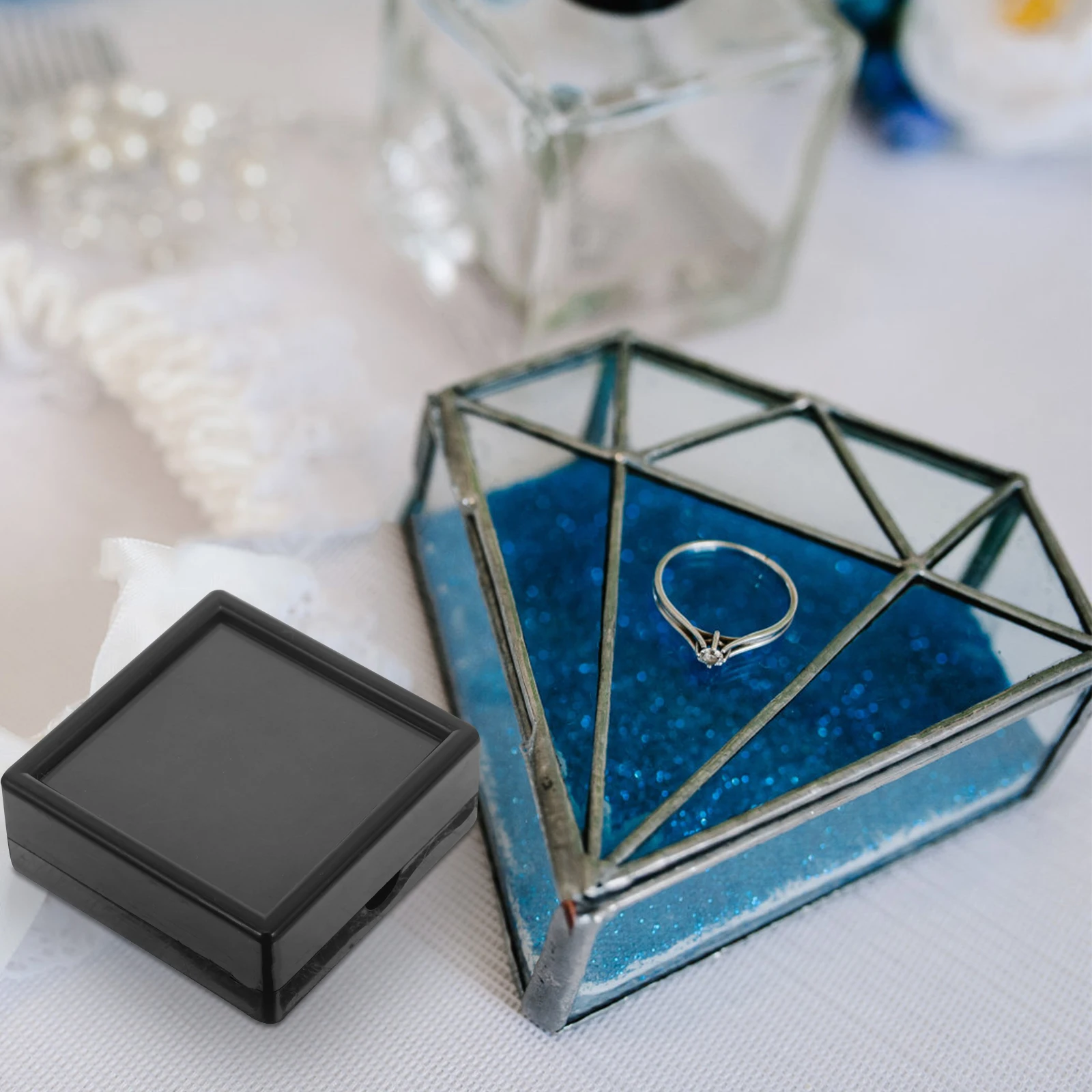 

12pcs Ring Storage Box Black Acrylic Display Case Clear Lid For Gemstones Coins Jewelry Organizer Adjustable Square Crystal