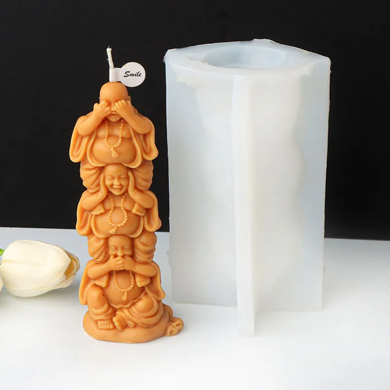 Cute Cartoon Buddha Candle Silicone Mold 3D Praying Buddha Statue Plaster Candle Resin Making Mould Religious Decor Craft Gifts