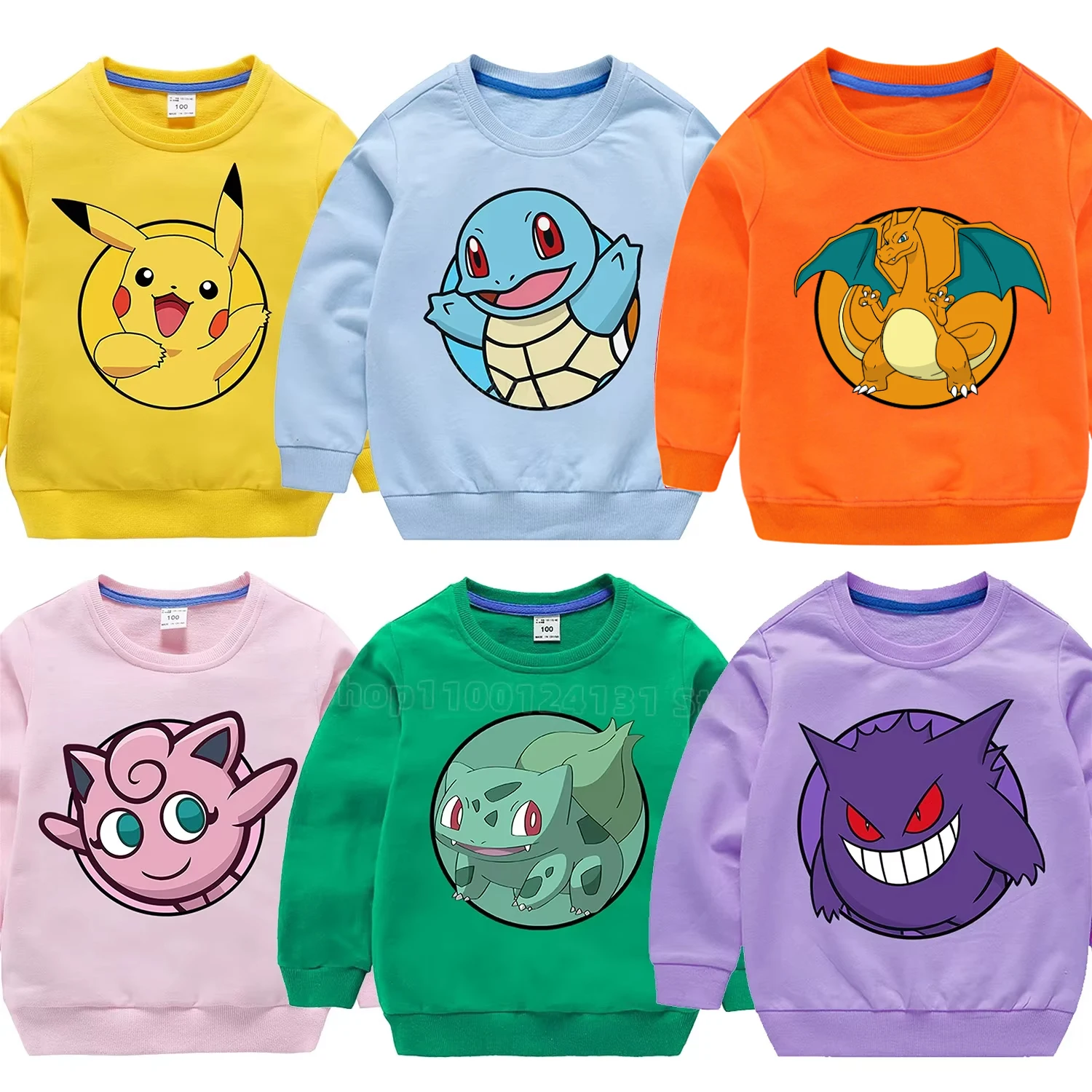 Pokemon Thin Hoodie for Children Pikachu Cartoon Anime Clothes Fashion Cotton Clothing Kids Round Collar Sweatshirt Tops Gift