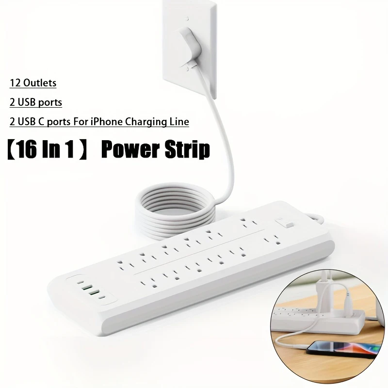 Power Strip US Plug AC Outlets Multitap Electrical Socket Extension Cord USB Type C Ports Fast Charging Network Filter Adapter