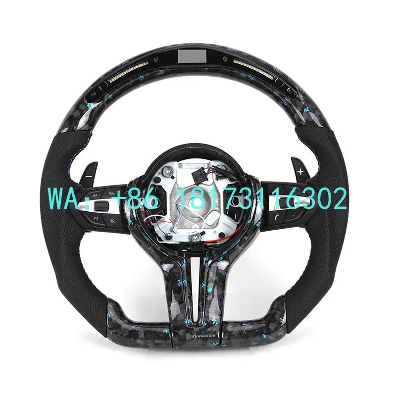 China Plant 2026 With Blue M1 M2 Button Forged Carbon Fiber LED Steering Wheel F01 F10 F15 F20 F25 F30 F36 M3 F80 M4 F82