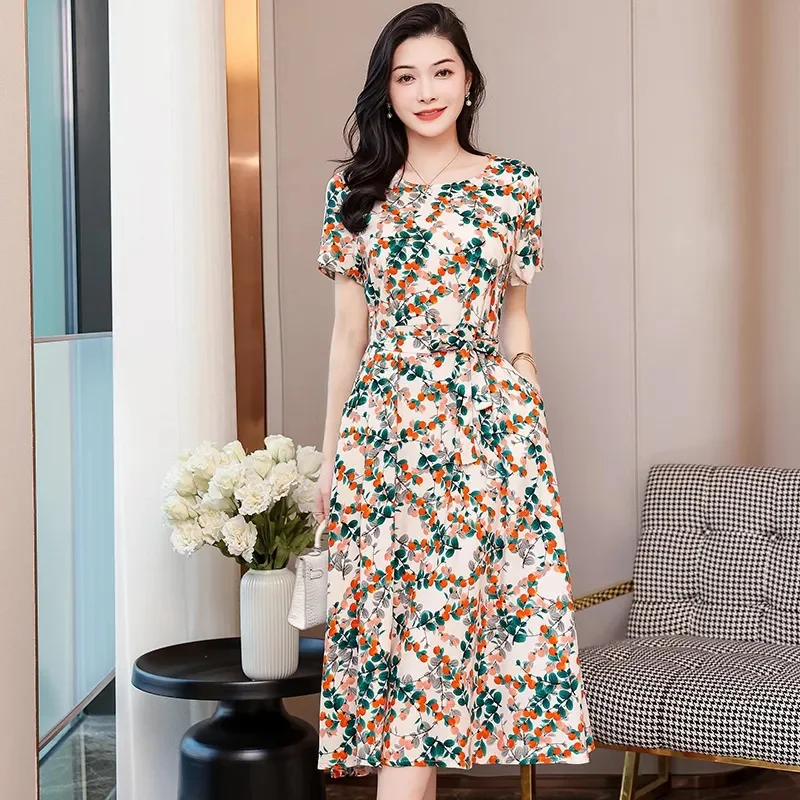 Mom's Summer Dress Noble 2023 New Middle aged and Elderly Women's Summer Dress Fashionable and Versatile Long Skirt Young Clothe