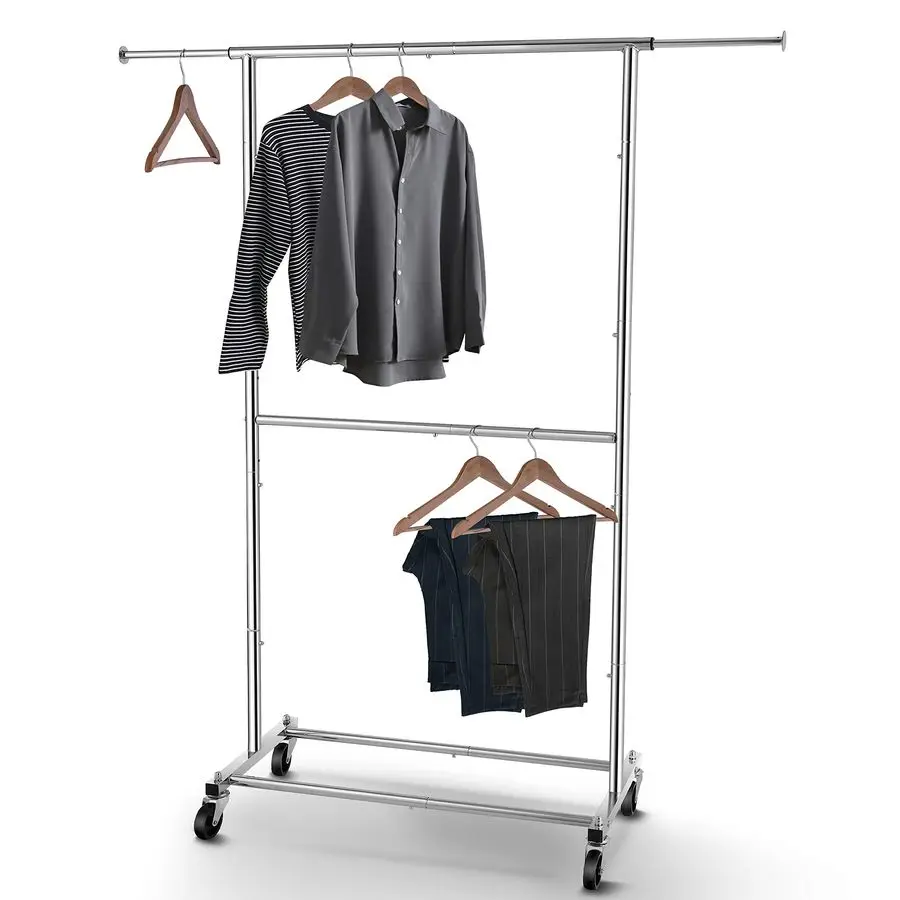 

Double Rod Clothing Garment Rack, Rolling Clothes Organizer on Wheels for Hanging Clothes, Chrome