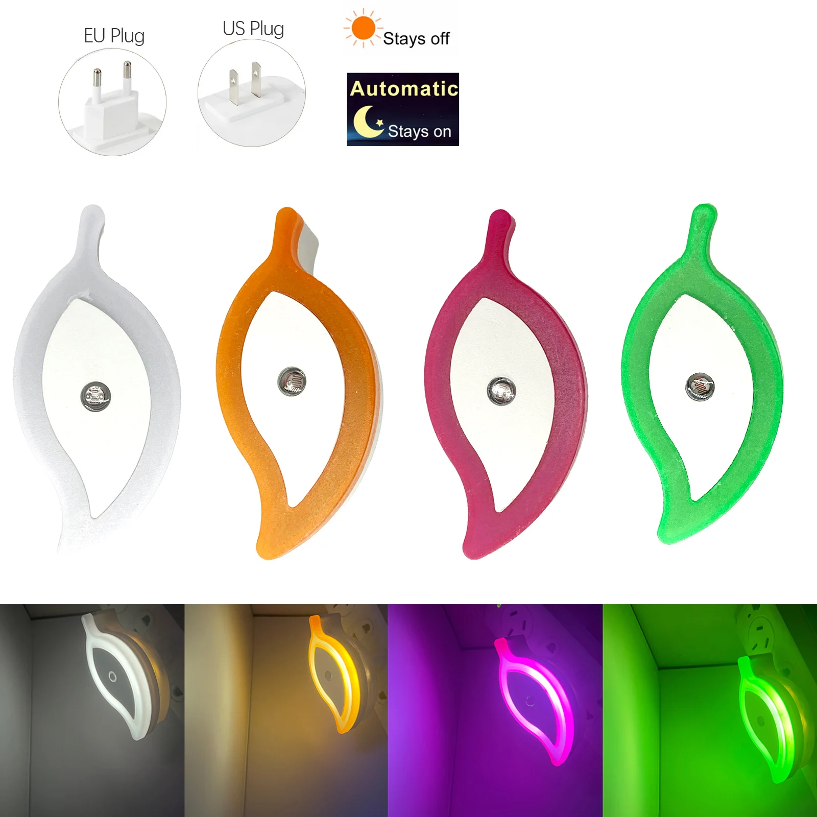 UE e EUA Plug LED Night Lights, Wall Plug-in Auto Light Sensor, Lâmpada de parede para crianças, decoração do quarto infantil, poeira para baixo