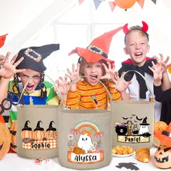 Borsa personalizzata dolcetto o scherzetto nome personalizzato borse a secchiello per caramelle per bambini festa di Halloween Ghost Bat borse a mano portatili regalo per bambini