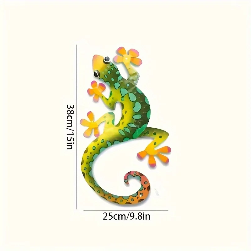 1PC metal gecko wall decoration, outdoor gecko wall art, colorful gecko fence decoration, wall and exterior wall decoration